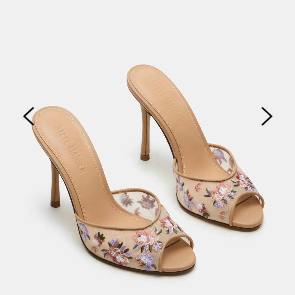 Steve Madden Floral Embroidered Heels - Cream and Pink